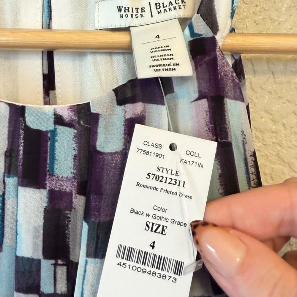 NEW White House Black Market Purple Geometric Shift Dress size 4 Halter - Picture 3 of 7